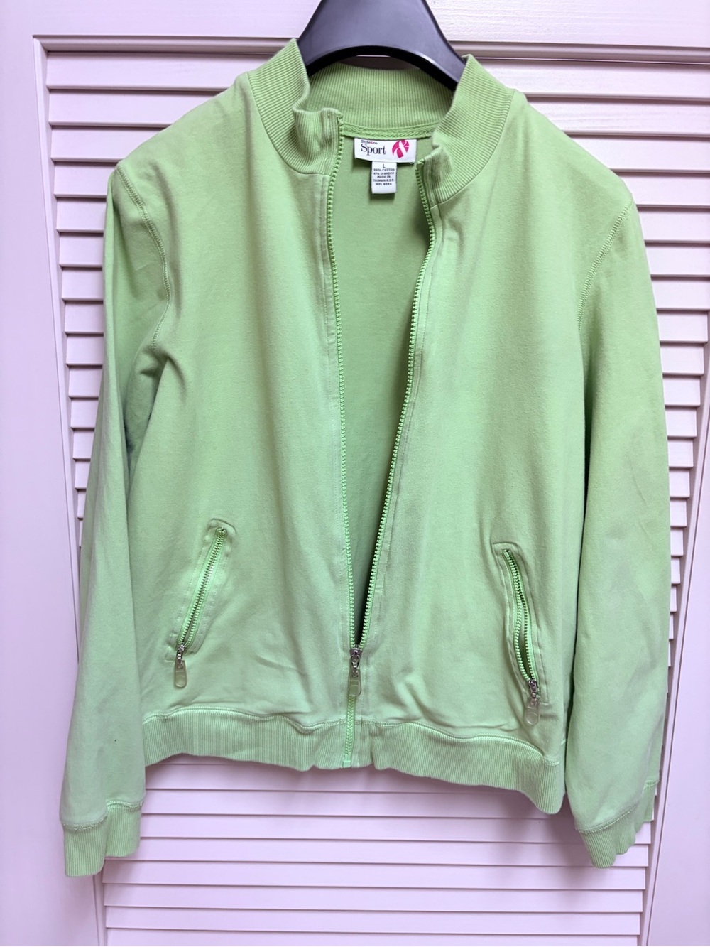 Style & Co Sport Jacket Womens L Green Full Zip Stretch Travel Athleisure Y2K